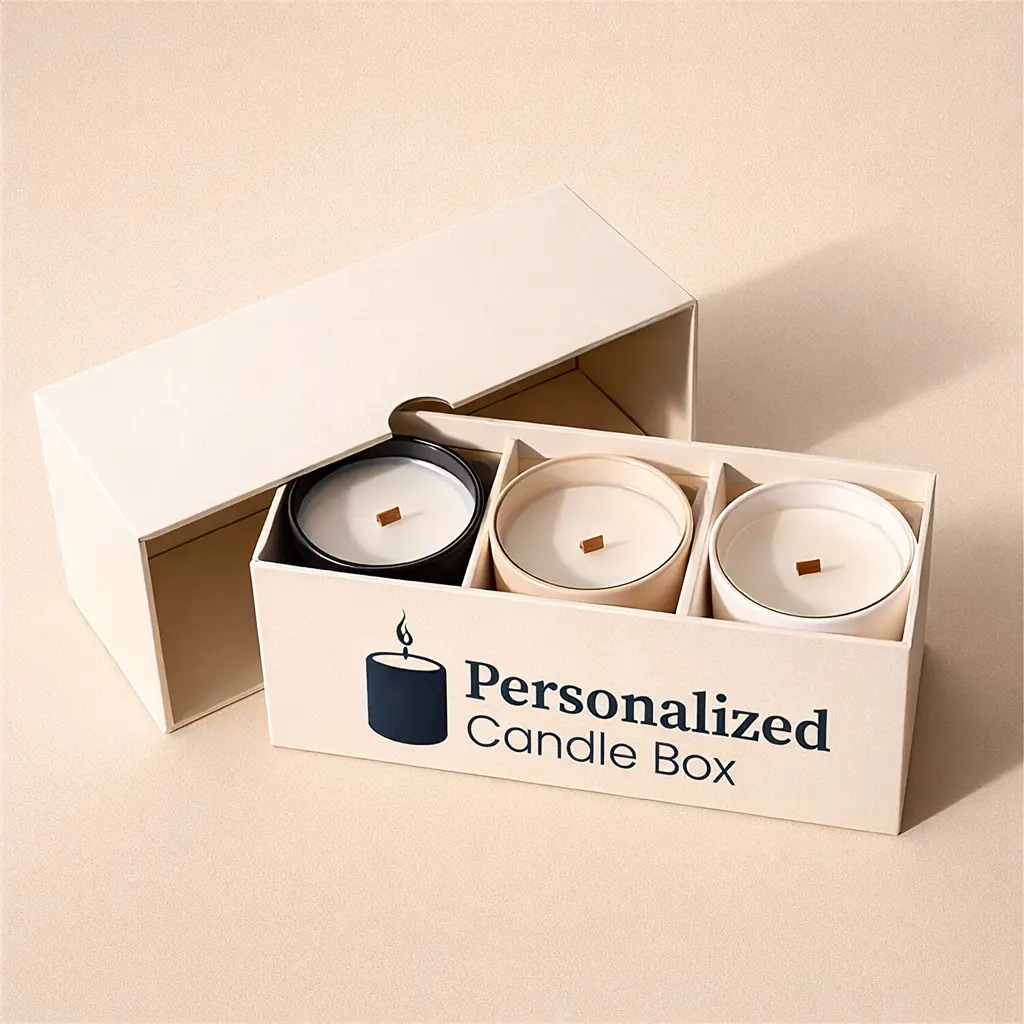 Custom candle gift set packaging with branded presentation