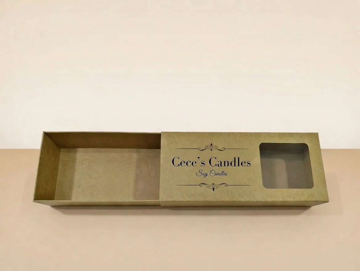 Kraft sliding candle box with a see-through window