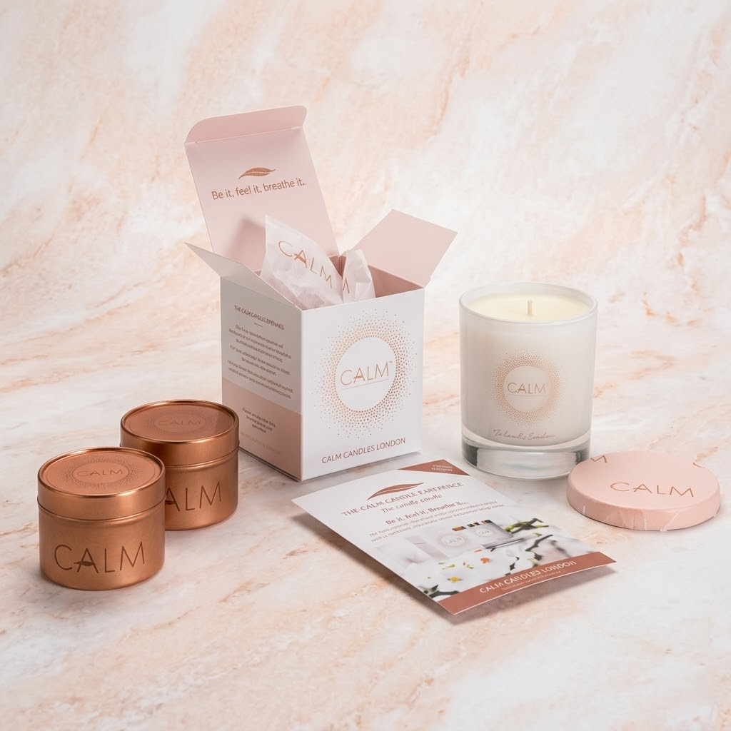 Custom personalized candle packaging with full-color printing